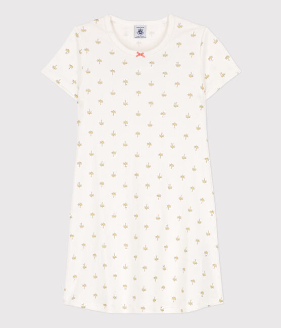 Camisón de algodón con palmeras para niña blanco MARSHMALLOW/blanco MULTICO