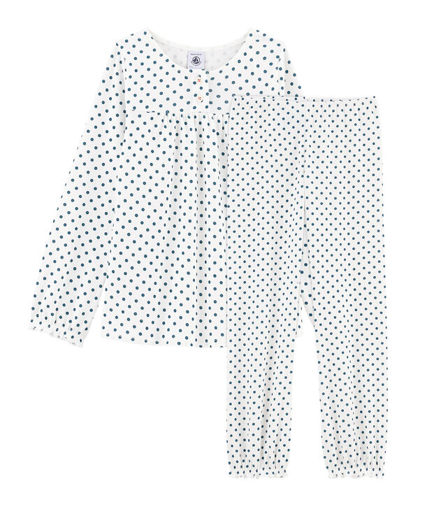Pijama de punto para ni&ntilde;a blanco/verde