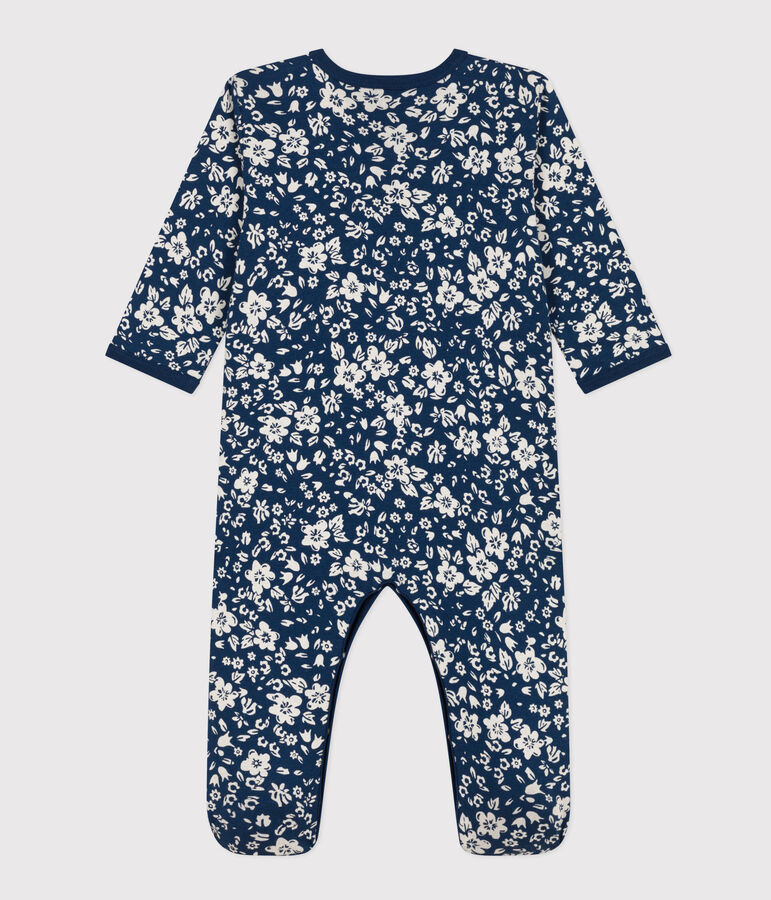Pijama de algod&oacute;n con flores para beb&eacute; azul/blanco