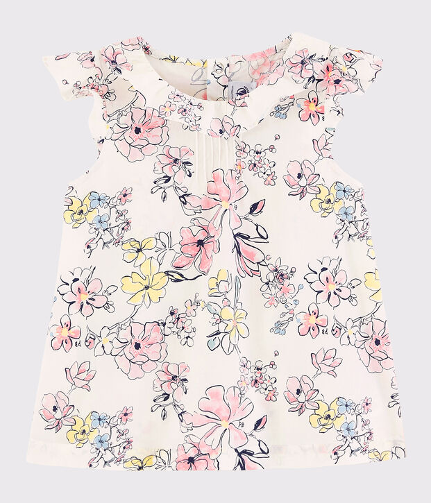 Blusa de manga corta de popelina de ni&ntilde;a blanco/multicolor