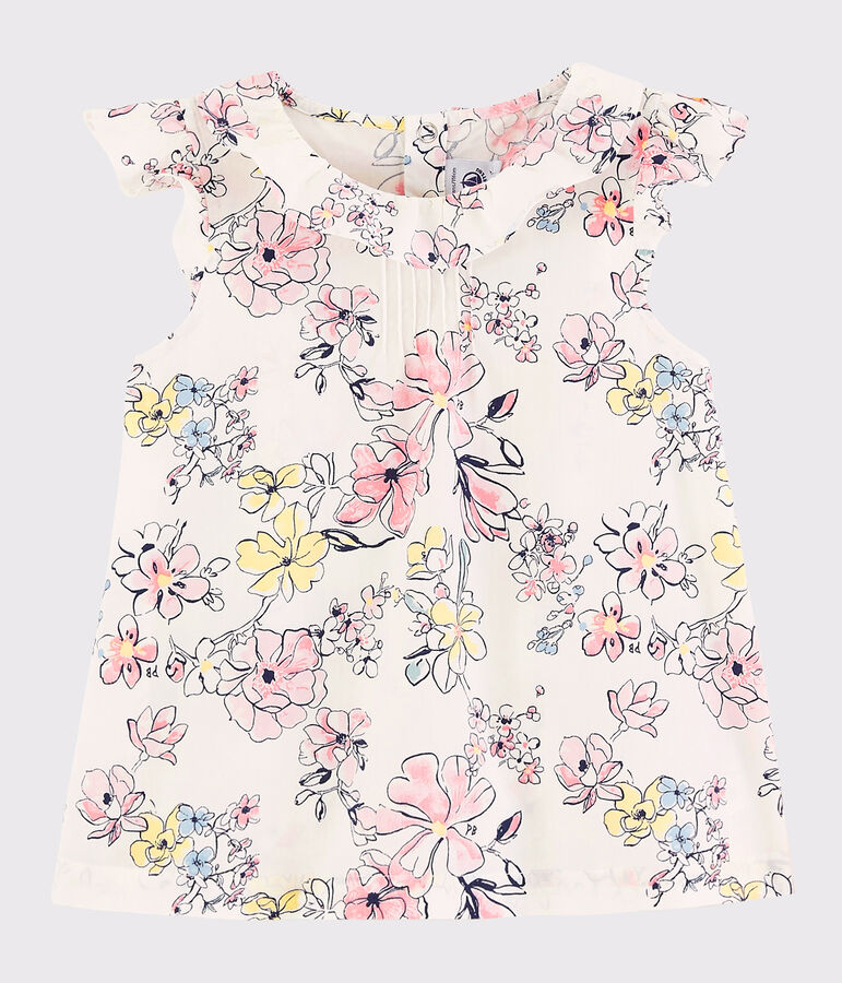 Blusa de manga corta de popelina de ni&ntilde;a blanco/multicolor