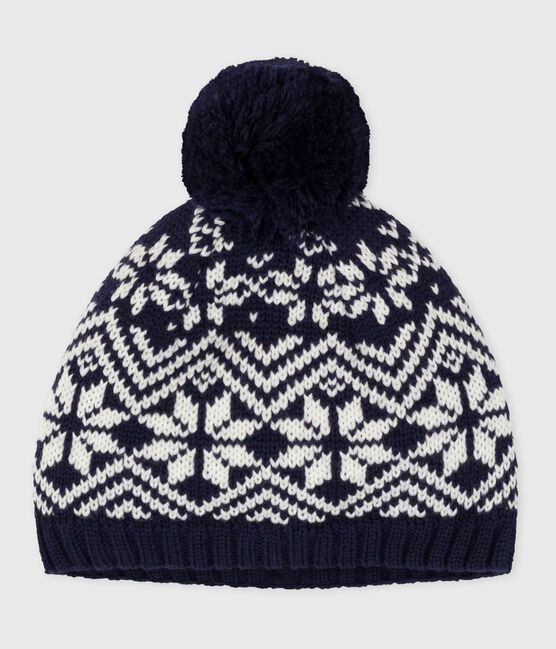Gorro jacquard de lana para bebé azul SOIR/ MARSHMALLOW