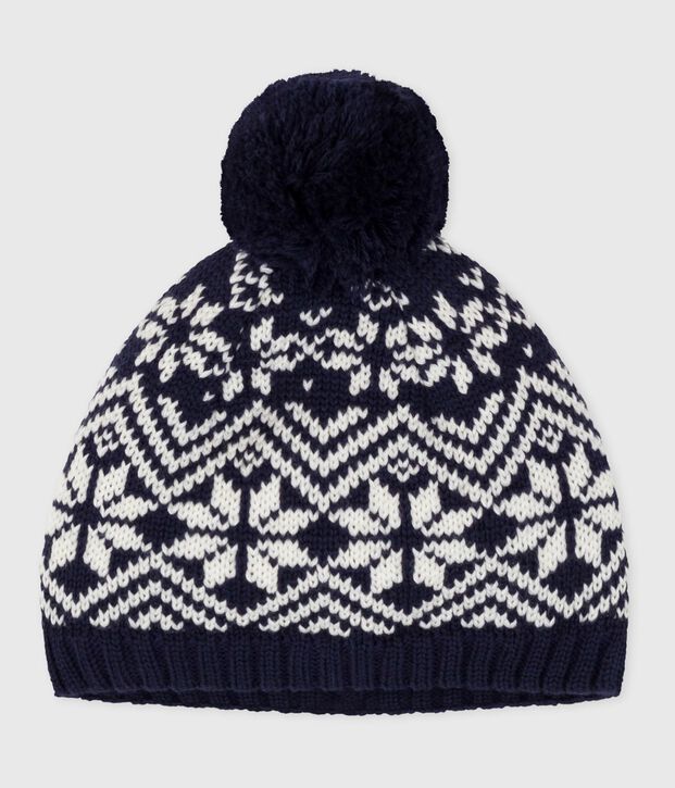 Gorro jacquard de lana para beb&eacute; azul/blanco