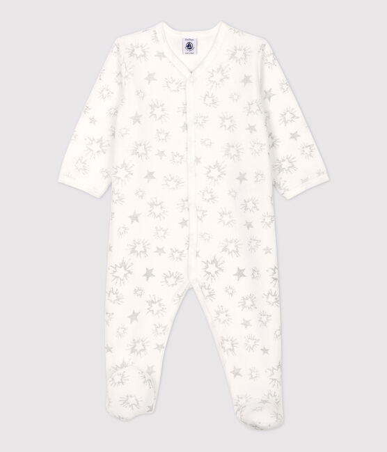Pelele de bebé con estampado de estrellas de terciopelo blanco MARSHMALLOW/gris ARGENT