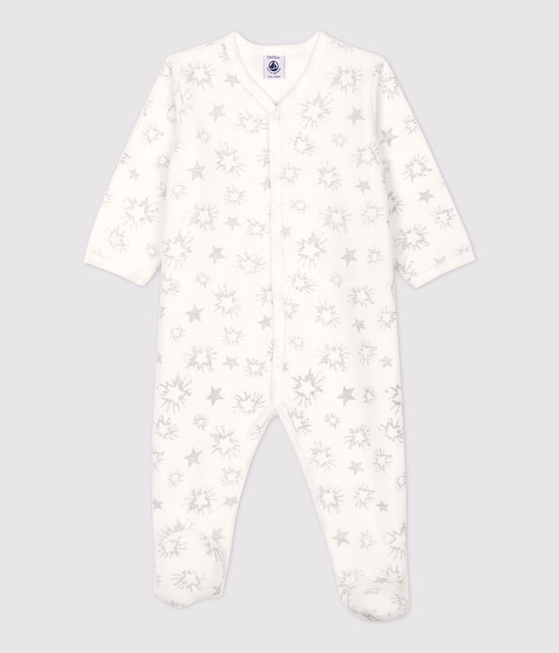 Pelele de beb&eacute; con estampado de estrellas de terciopelo blanco/gris