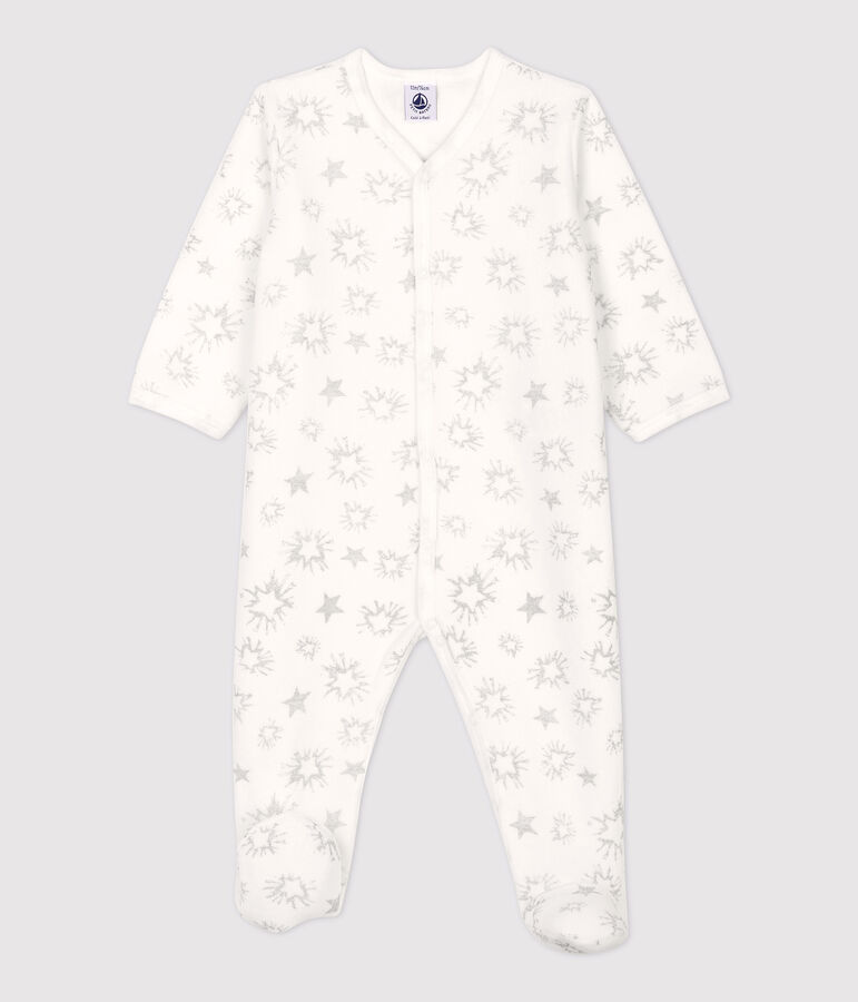 Pelele de beb&eacute; con estampado de estrellas de terciopelo blanco MARSHMALLOW/gris ARGENT