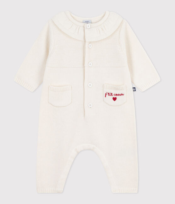Pelele con cuello tricotado y bordado "P'tit Cœur para bebé blanco MARSHMALLOW