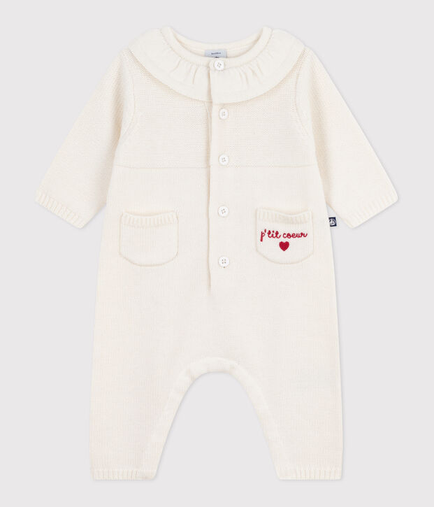 Pelele con cuello tricotado y bordado P'tit C&oelig;ur para beb&eacute; blanco