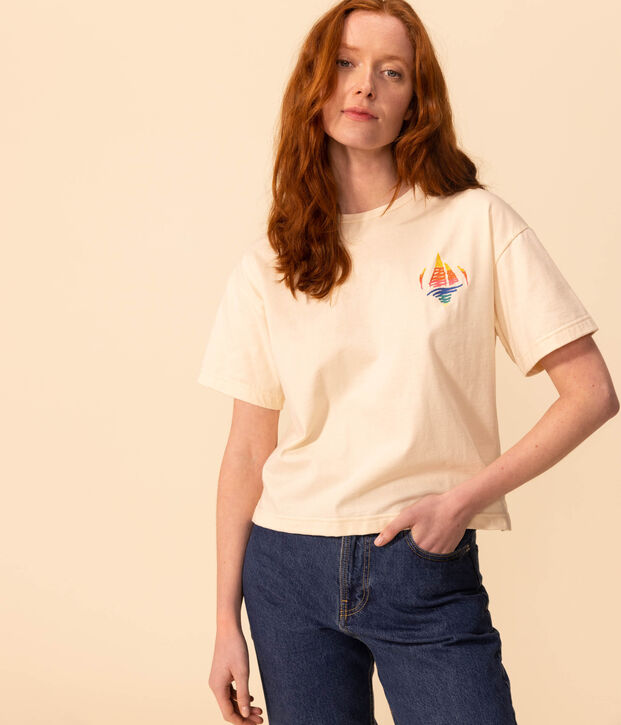 Camiseta LE BOXY de algod&oacute;n para mujer crudo