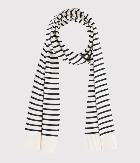 Bufanda de rayas de algodón unisex blanco MARSHMALLOW/azul SMOKING