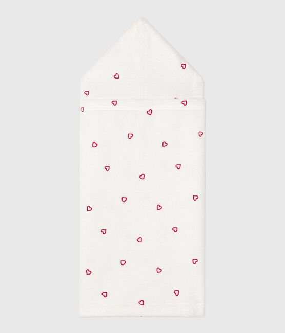 Capa de baño de rizo con corazones bordados para bebé blanco MARSHMALLOW/rosa CHARME