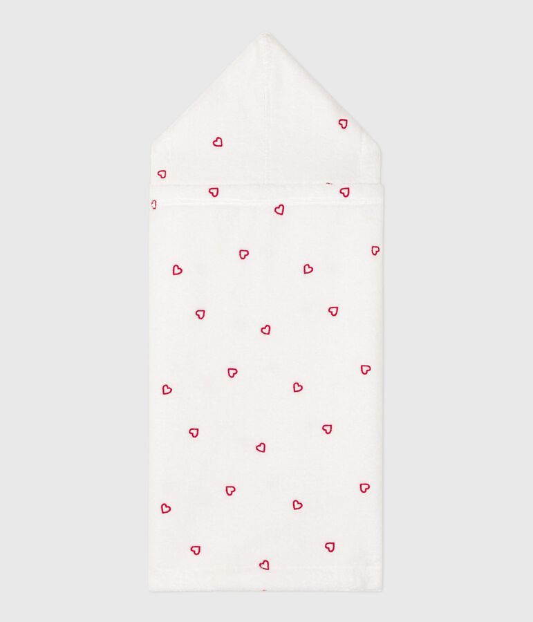 Capa de ba&ntilde;o de rizo con corazones bordados para beb&eacute; blanco MARSHMALLOW/rosa CHARME