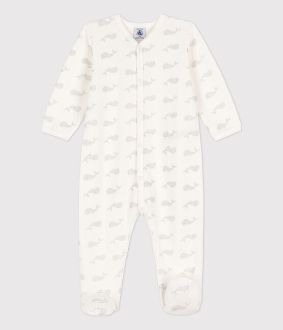 Pelele de terciopelo de bebé blanco MARSHMALLOW/gris ARGENT