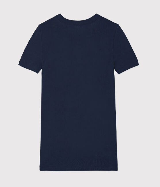 Camiseta de cuello redondo emblemática de algodón de mujer azul SMOKING