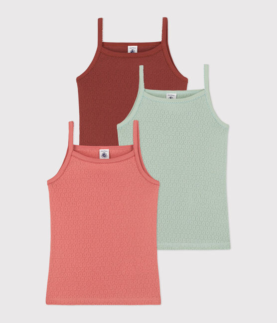 Lote de 3 camisetas de tirantes lisas de algodón calado para niña variante 1