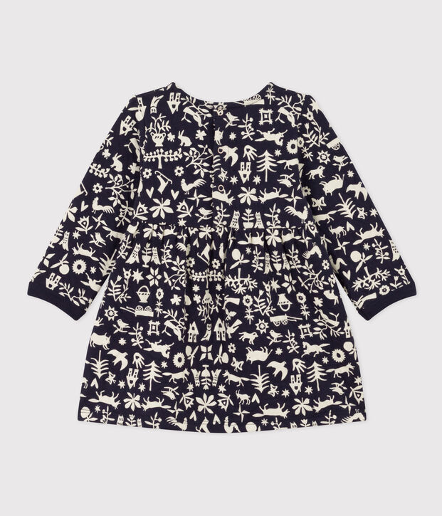 Vestido de manga larga de t&uacute;bico acolchado estampado para beb&eacute; azul/crudo