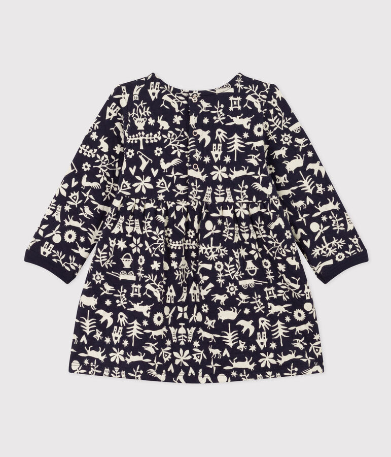 Vestido de manga larga de t&uacute;bico acolchado estampado para beb&eacute; azul/crudo