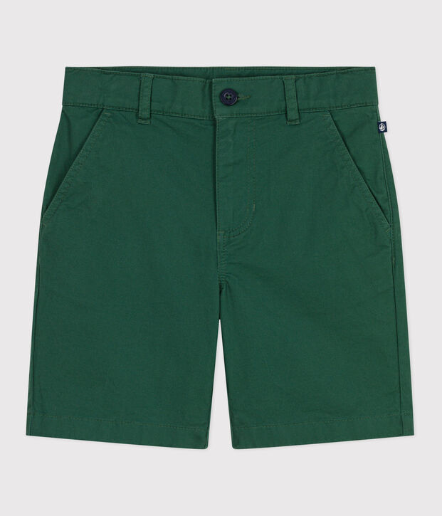 Bermudas infantiles cortas y lisas de sarga de algod&oacute;n verde