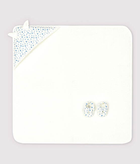 Estuche con toalla cuadrada y patucos de bebé de esponja y algodón ecológico blanco MARSHMALLOW/azul COOL