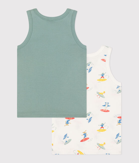 Juego de 2 camisetas infantiles sin mangas de algodón con estampado de surferos variante 1