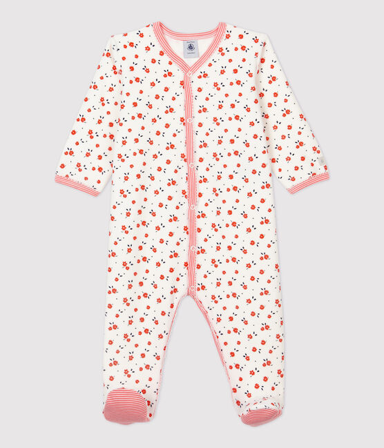 Pelele de bebé con estampado de flores de terciopelo blanco MARSHMALLOW/blanco MULTICO