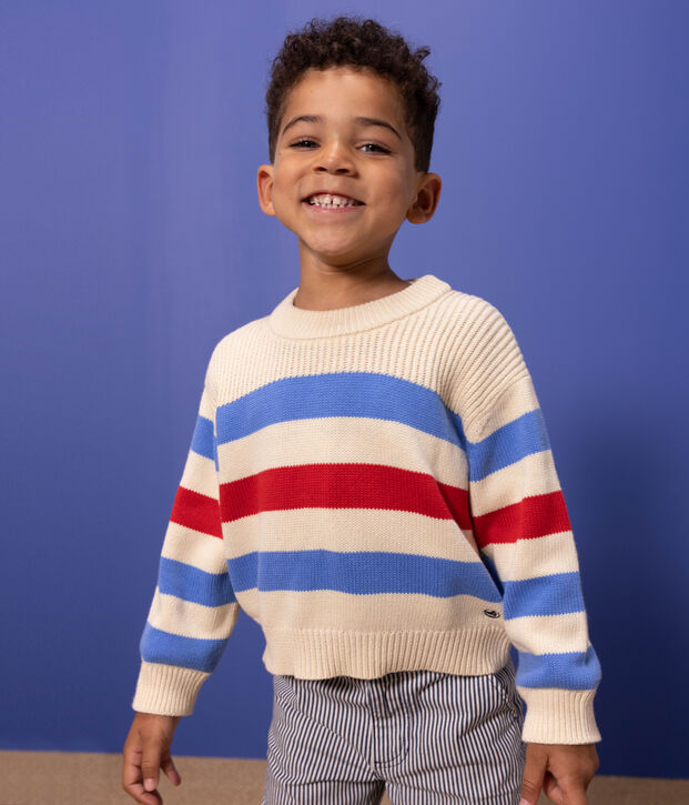 Jersey de algod&oacute;n a rayas para ni&ntilde;o/ni&ntilde;a crudo/azul/rojo