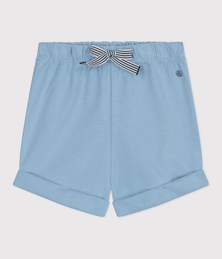 Shorts lisos de algod&oacute;n para beb&eacute; azul FLO