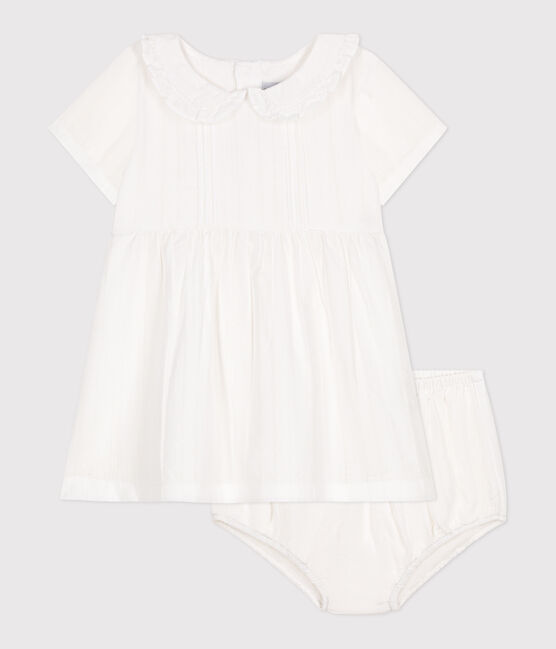Vestido blanco de algodón, pololo y detalles calados para bebé blanco ECUME