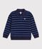 Sudadera infantil con cuello de polo de algod&oacute;n a rayas azul/verde/azul