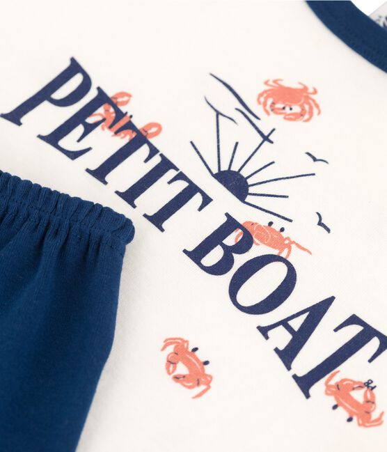 Pijama corto con cangrejos de algodón de niño blanco MARSHMALLOW/blanco MULTICO