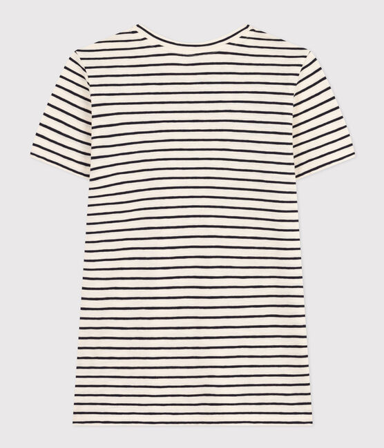 Camiseta La Recta de algodón a rayas con cuello redondo para mujer  blanco AVALANCHE/azul SMOKING
