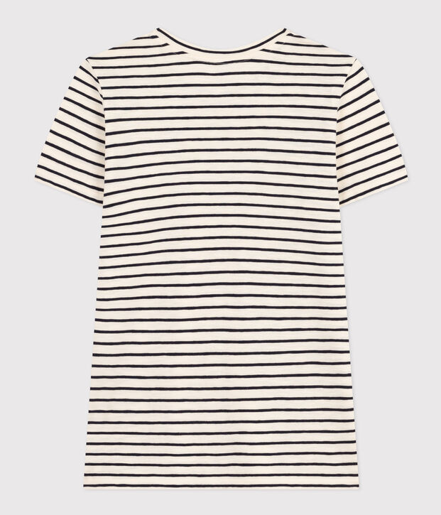 Camiseta La Recta de algod&oacute;n a rayas con cuello redondo para mujer crudo/azul