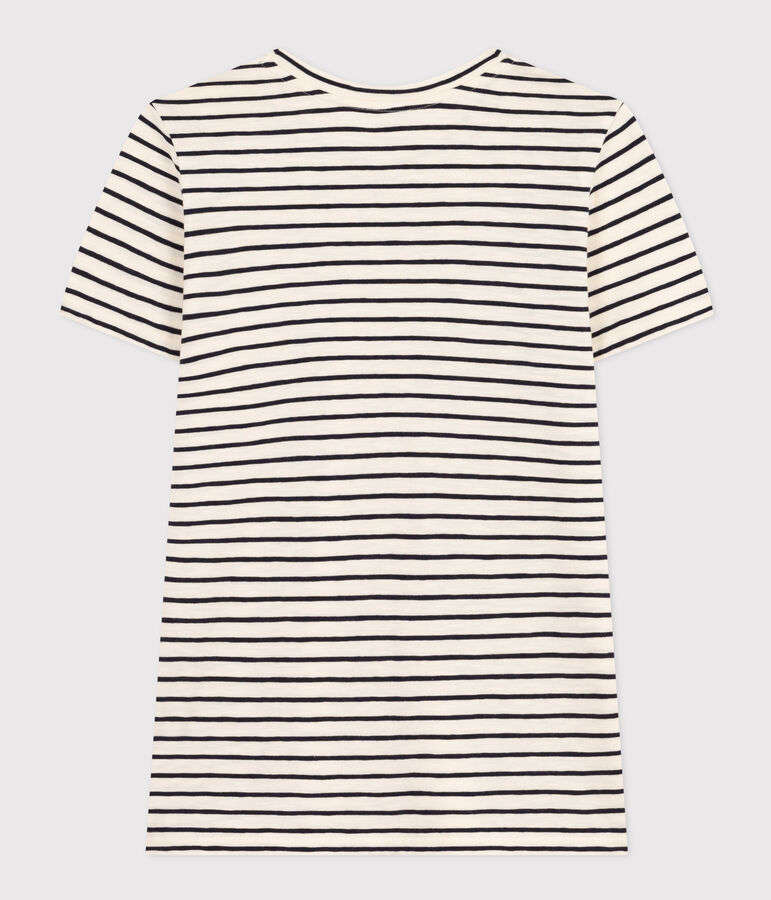 Camiseta La Recta de algod&oacute;n a rayas con cuello redondo para mujer crudo/azul