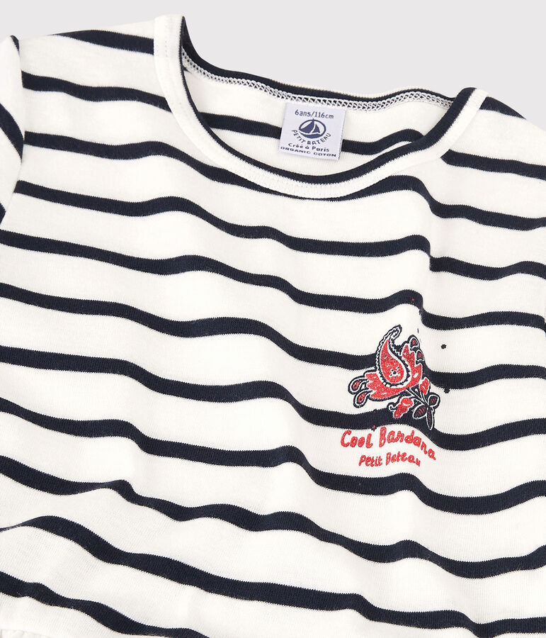 Vestido de manga corta de algod&oacute;n org&aacute;nico de ni&ntilde;a blanco/azul