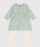 Vestido y leggings de algodón para bebé verde HERBIER/blanco MULTICO