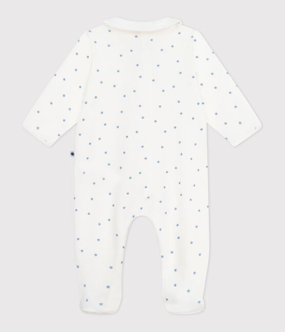 Pijama de algodón con cuello y estampado de estrellas para bebé blanco MARSHMALLOW/azul ALASKA