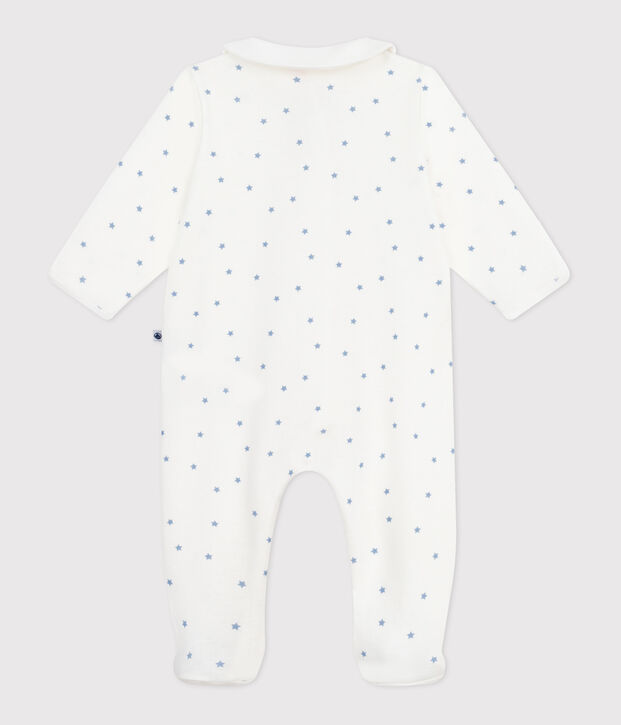 Pijama de algod&oacute;n con cuello y estampado de estrellas para beb&eacute; blanco/azul