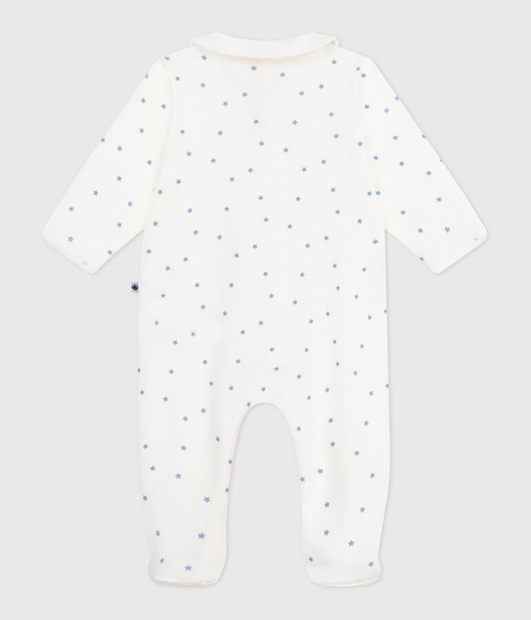 Pijama de algod&oacute;n con cuello y estampado de estrellas para beb&eacute; blanco/azul