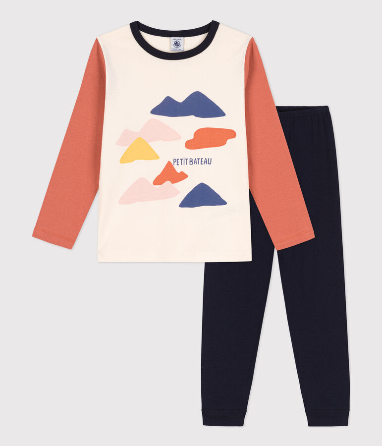 Pijama de algod&oacute;n para ni&ntilde;a / ni&ntilde;o azul/multicolor