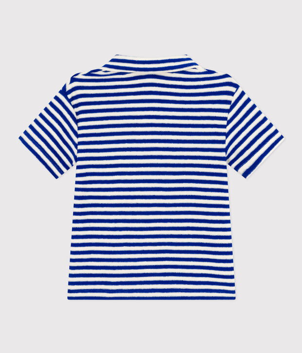 Polo de manga corta de rizo para ni&ntilde;o azul/crudo