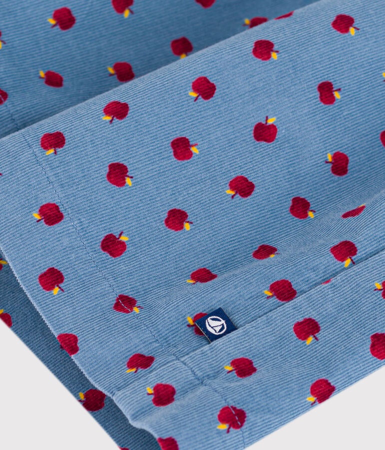 Vestido infantil estampado de pana de manga larga azul/multicolor