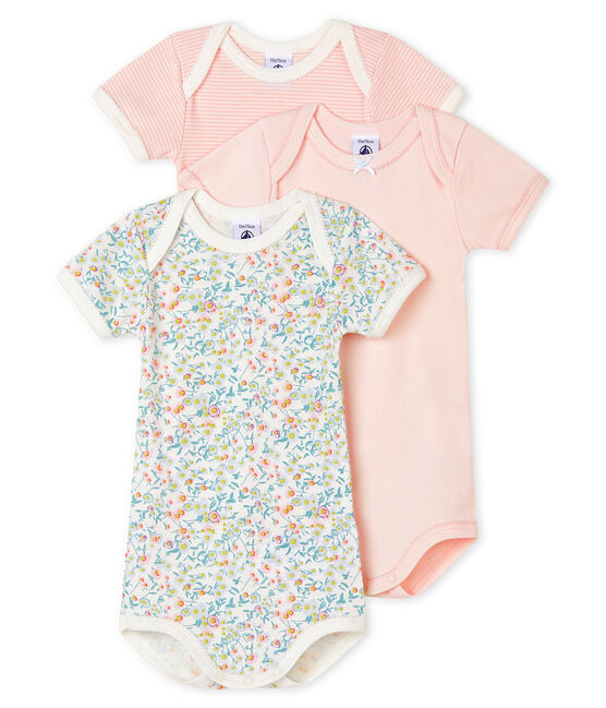 Juego De 3 Bodis De Manga Corta Color Pastel Para Bebe Nina