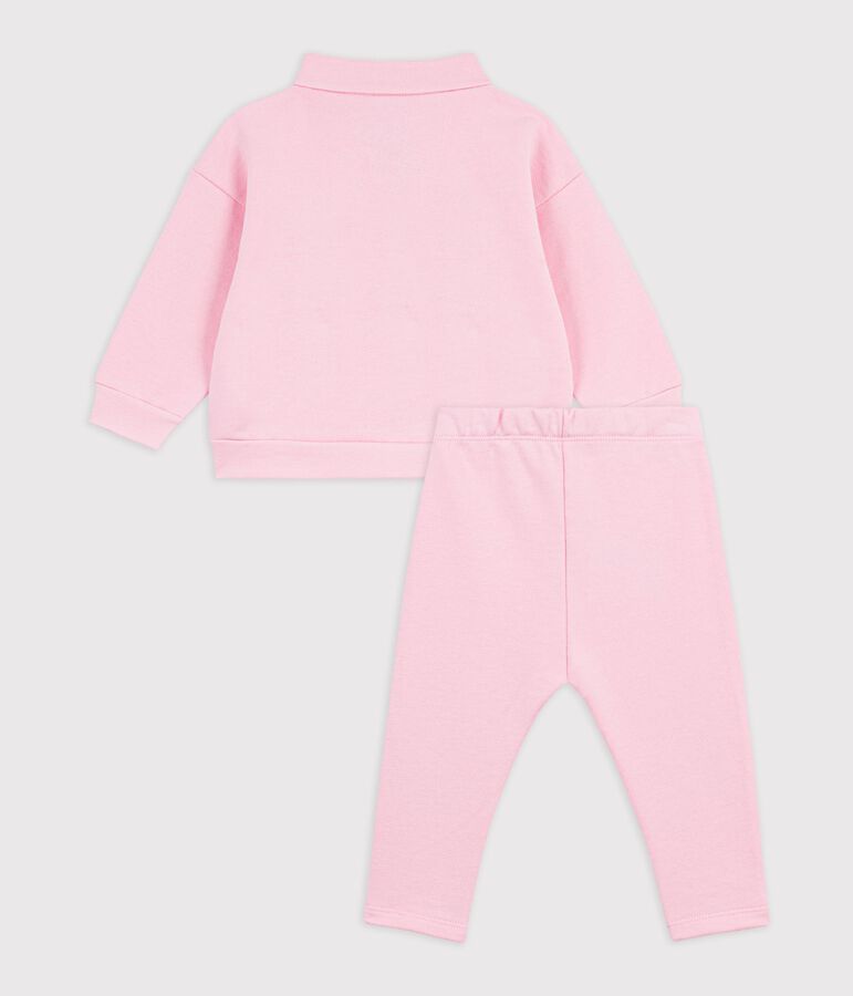 Conjunto de sudadera y pantal&oacute;n de algod&oacute;n liso para beb&eacute; rosa