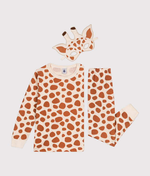 Pijama infantil de algod&oacute;n tipo disfraz de jirafa crudo/marron