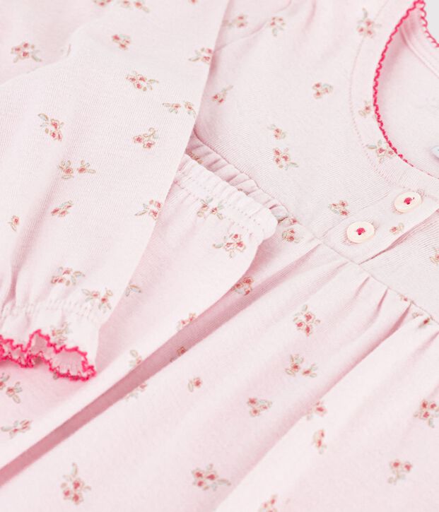 Pijama infantil de algod&oacute;n con frunces y flores rosa/multicolor