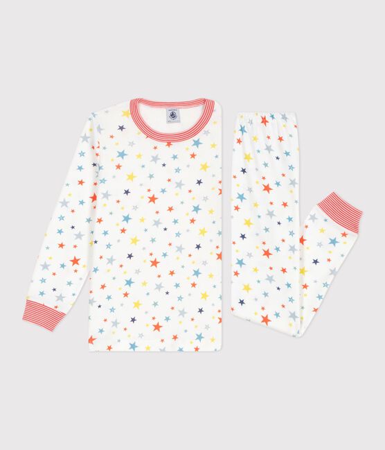 Pijama infantil de algodón con estampado de estrellas blanco MARSHMALLOW/blanco MULTICO