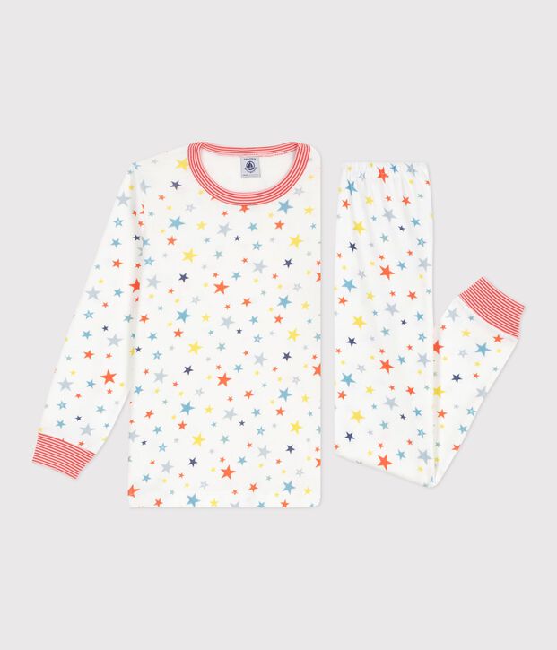 Pijama infantil de algod&oacute;n con estampado de estrellas blanco/multicolor