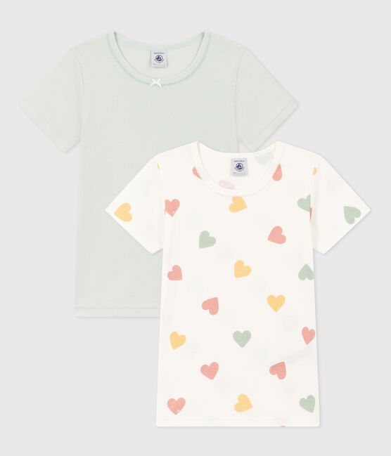 Juego de 2 camisetas de manga corta de algodón con corazón para niña variante 1