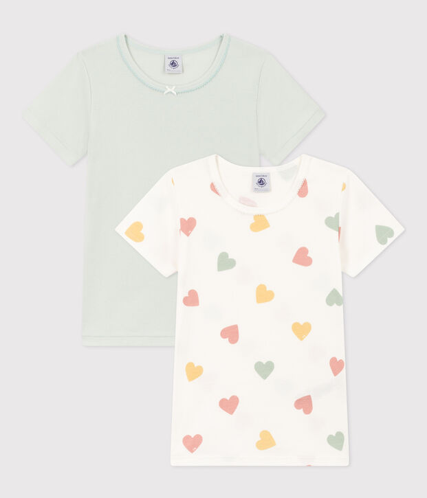 Juego de 2 camisetas de manga corta de algod&oacute;n con coraz&oacute;n para ni&ntilde;a multicolor