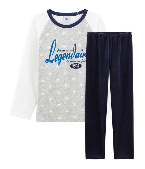 Pijama de terciopelo para niño pequeño azul SMOKING/blanco MULTICO